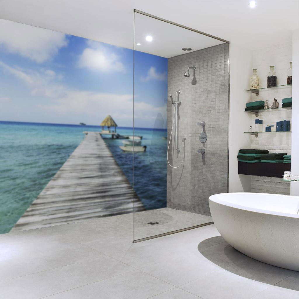 HDM SPC/vinyl vízálló fali panel, Tropical Sea Pier (2605 x 964 mm)