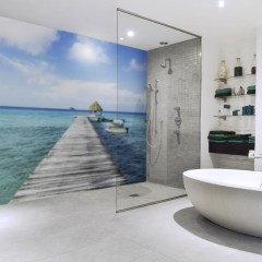 HDM SPC/vinyl vízálló fali panel, Tropical Sea Pier (2605 x 2892 mm)